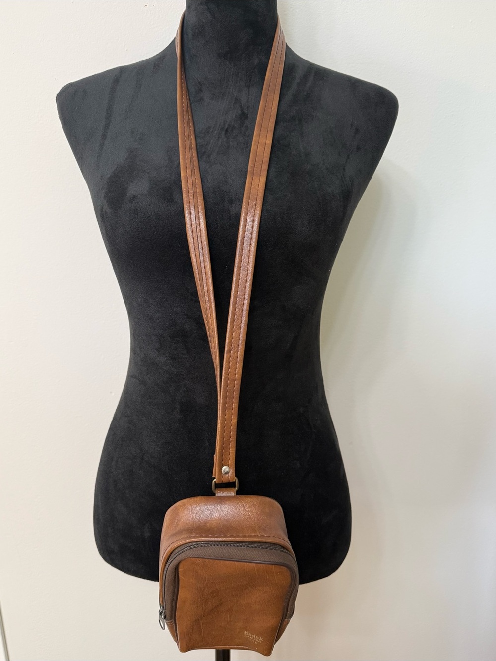 Vintage Kodak Camera Tote Brown Faux Leather Crossbody Bag Removable Strap